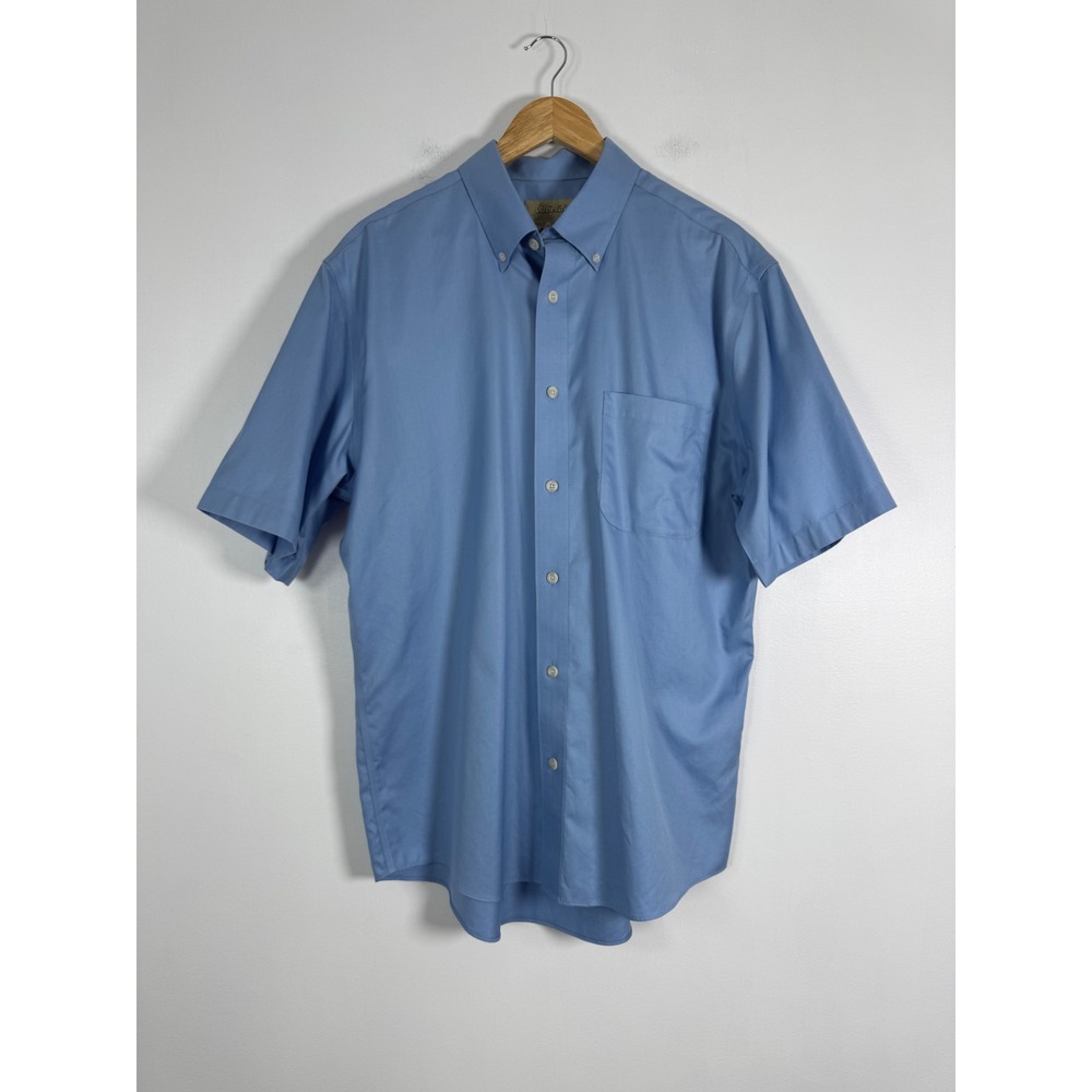 Classic Cabela's Mens Large Short Sleeve Button Down Blue Cotton Outfitter Shirt